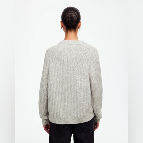 Madewell Heather Grey Cotton Wool Ribbed Super Soft Chunky Crewneck Sweater XL - Picture 5 of 12